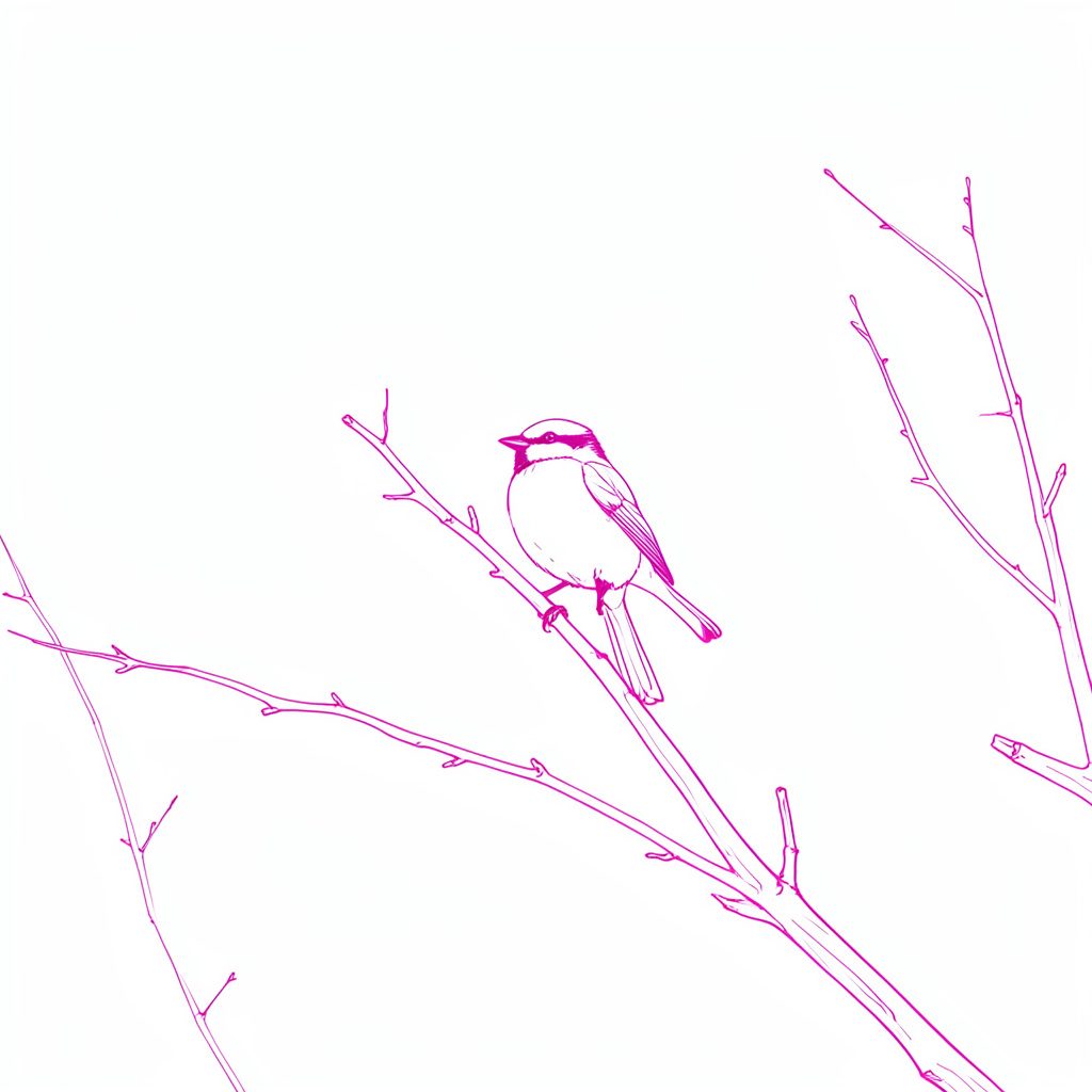 Small bird perched on a bare branch against a pale sky