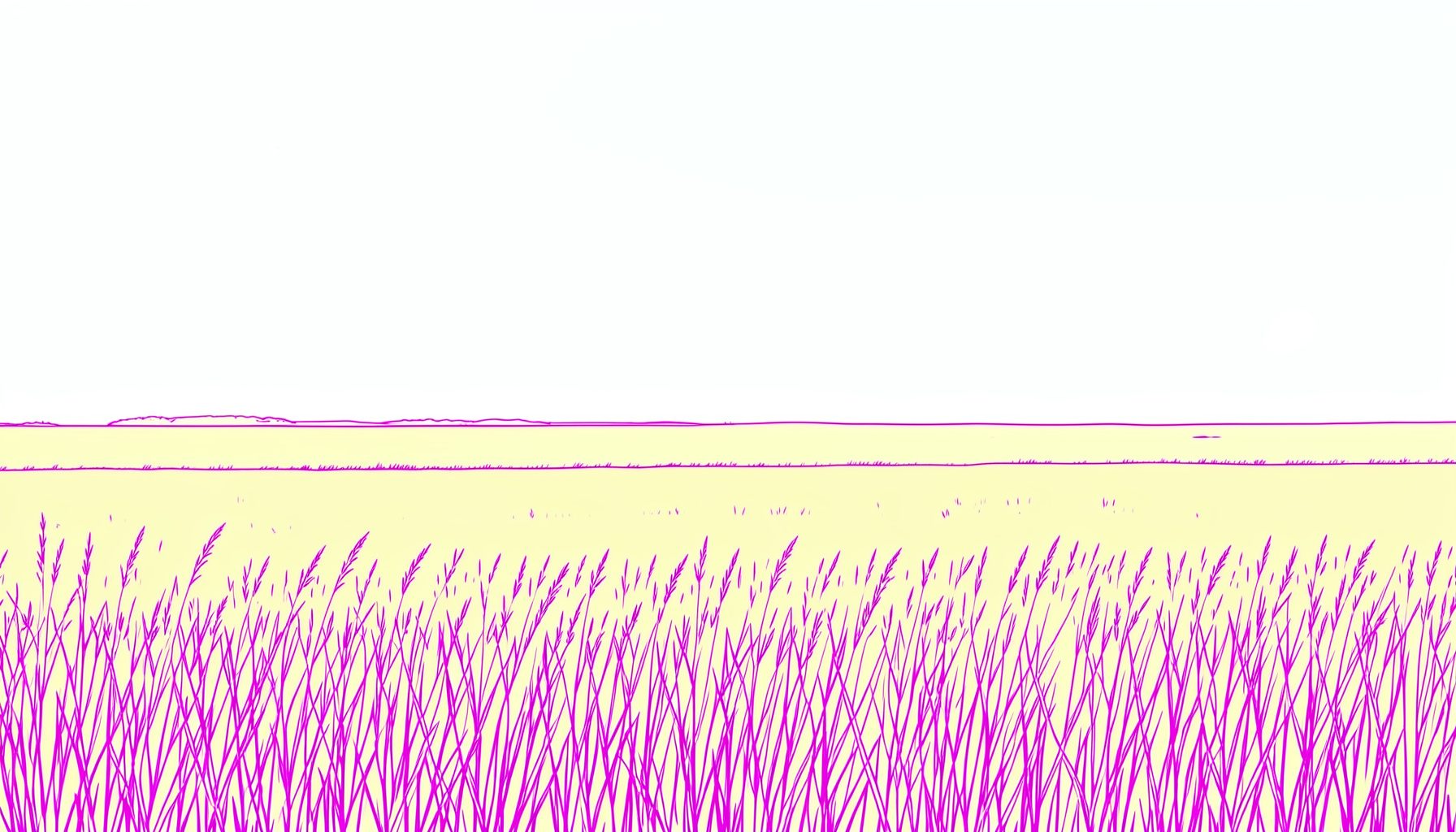A wide prairie landscape with golden grasses stretching to the horizon under a vast open sky, muted gold and soft blue tones